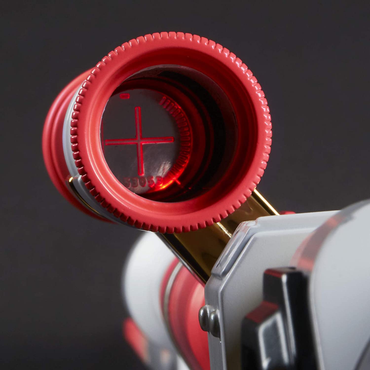Illuminated electronic scope on the Nerf Amban Phase-Pulse, lit lens visible