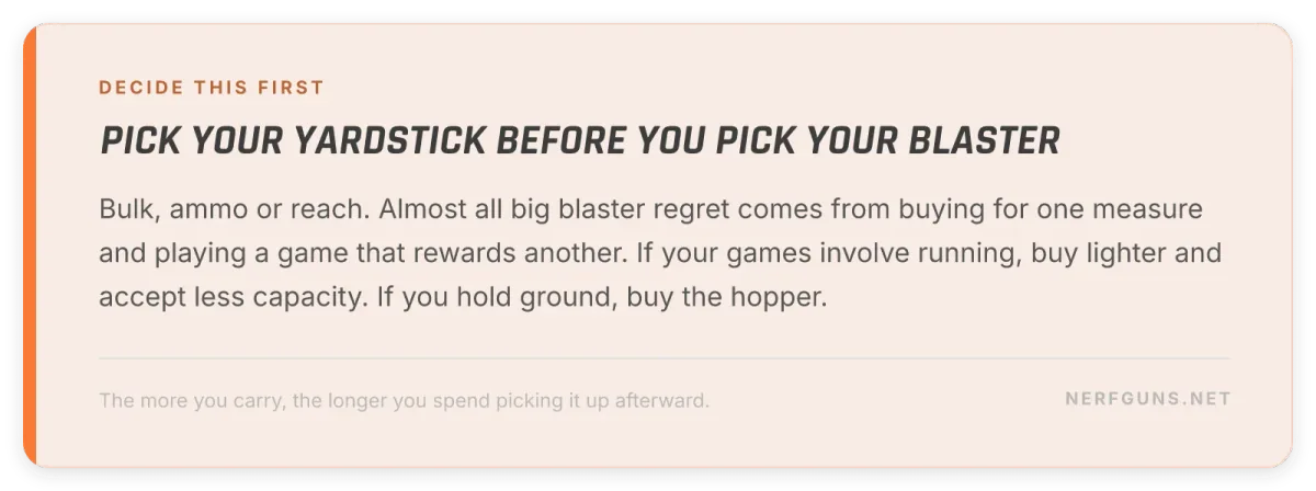 Tip card: pick bulk, ammo or reach before picking a blaster