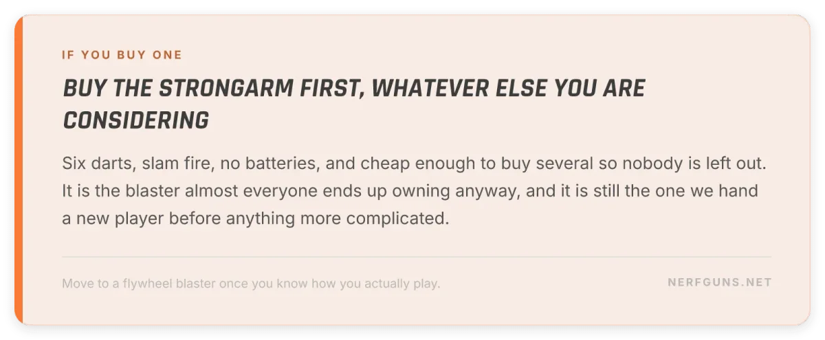 Tip card: buy the N-Strike Elite Strongarm first