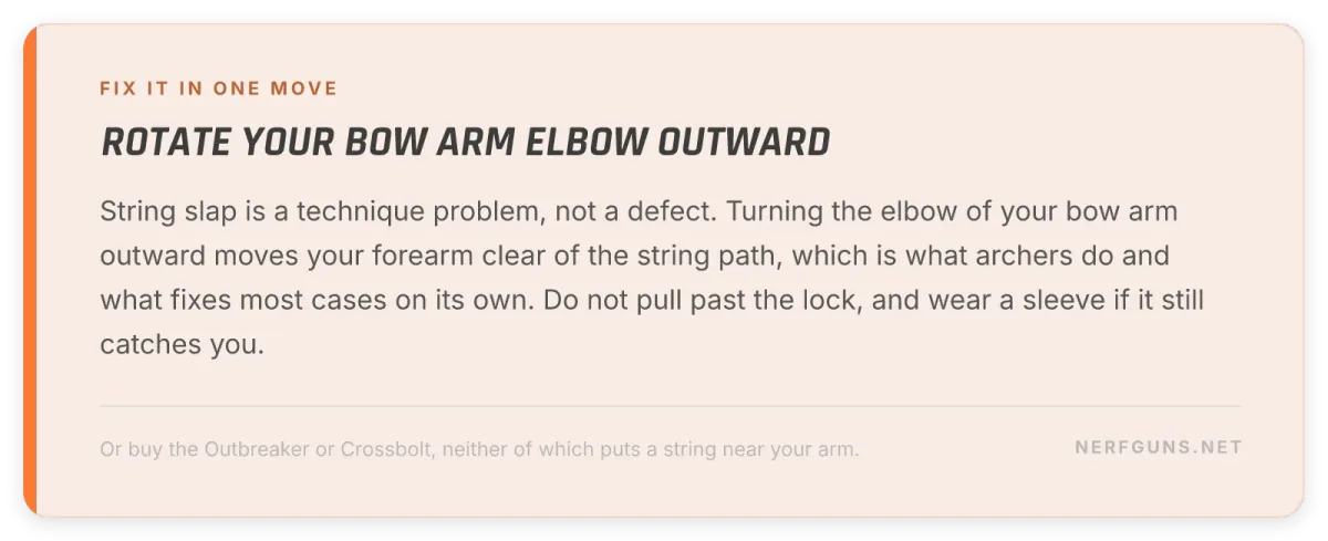 Tip card: rotate your bow arm elbow outward to stop string slap