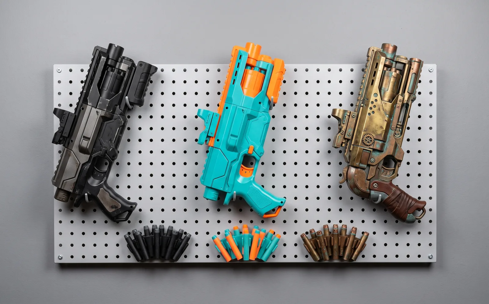 Custom painted blasters on display, the cosmetic end of Nerf gun mods