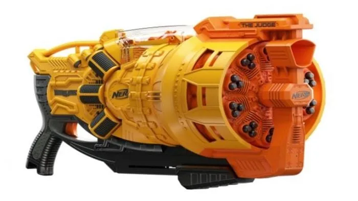 Nerf Doomlands The Judge, clear panels over a 30-dart revolving drum