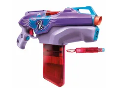 Purple and blue Nerf Rebelle Rapid Red with its wing patterned shell