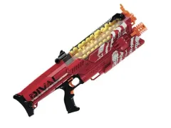 Dark red Nerf Rival Nemesis MXVII-10K loaded with yellow rounds