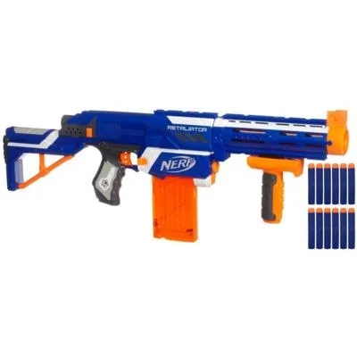 Nerf N-Strike Elite Retaliator with a barrel extension and 12-dart clip