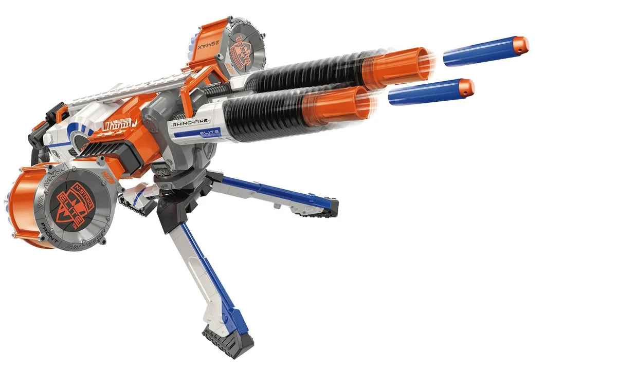 Nerf N-Strike Elite Rhino-Fire with dual 25-dart drums and a tripod