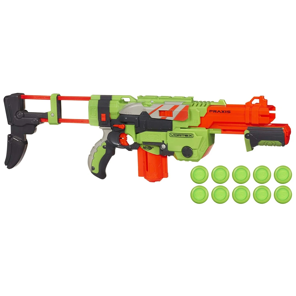 Nerf Vortex Praxis with the ten disc magazine and removable stock