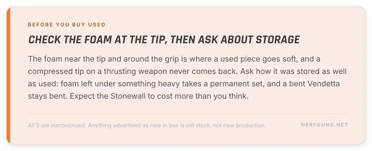 Tip card: buying N-Force used, check the foam at the tip and grip, ask how it was stored