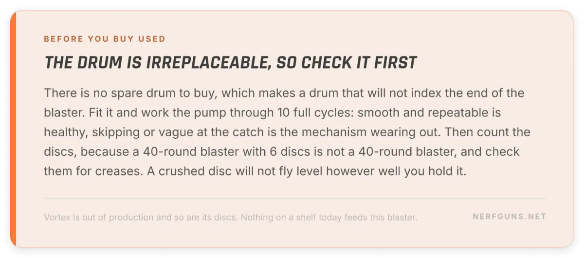 Tip card: buying a Pyragon used, check the irreplaceable drum indexes, count and inspect the discs