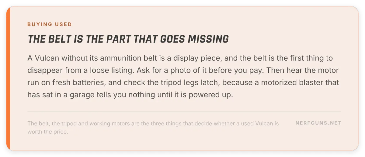 Tip card: buying a used Vulcan EBF-25, the belt and the tripod are what go missing, always hear the motor run